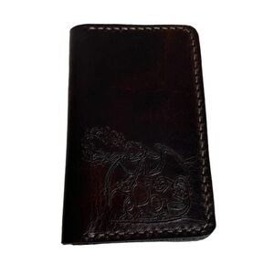 Genuine Leather Handmade Men’s Brown Chrome Wallet with Engraved Dragon.